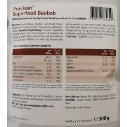 Inhaltsangaben Provisan Superfood Baobab